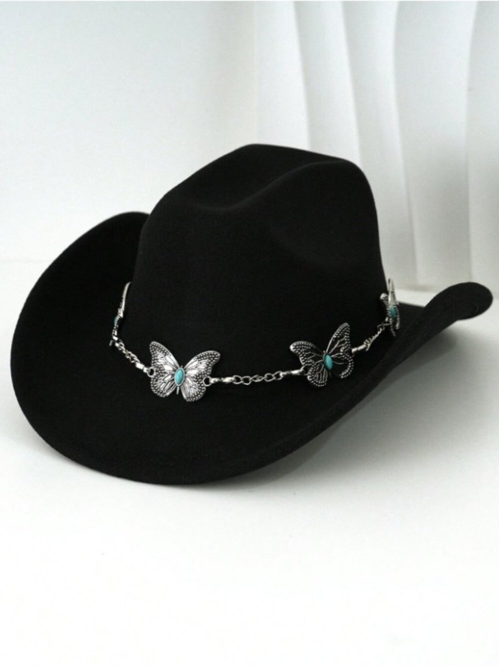 Black Western Cowboy Hat Butterfly Hat Band Cowgirl Ranch Rodeo Festival Costume